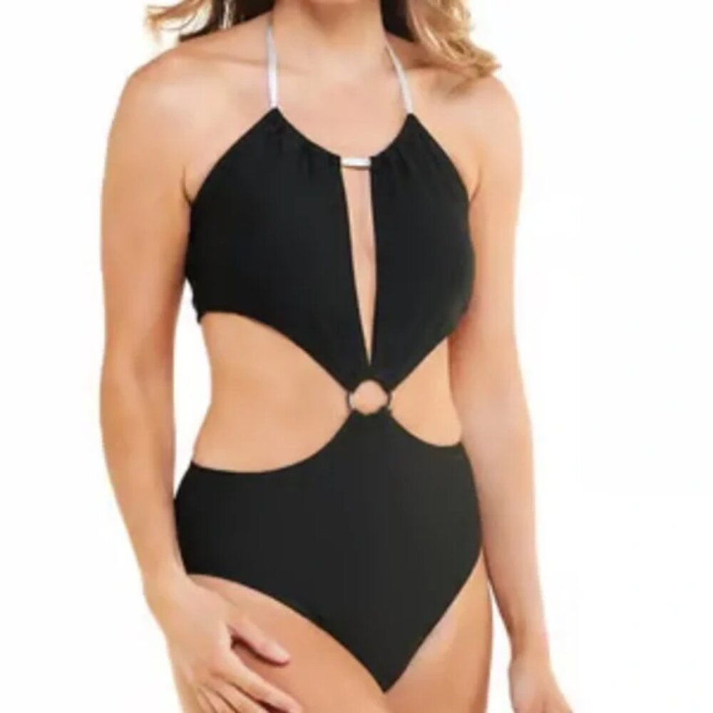 Tahari Black and Silver One-Piece Monokini